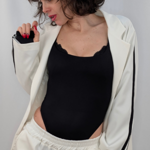 Body manga larga Sleek negro