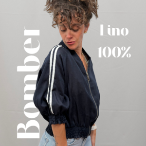 Cazadora Bomber Lino Rayas — Azul Marino