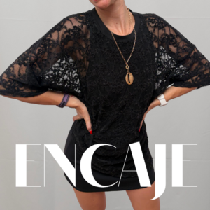 Camiseta Larga Encaje Transparente Mujer — Manga Capa